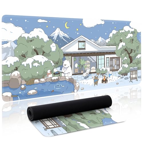 Kawaii Mouse Pad Large Desk Mat Extended Keyboard Mouse Pad Cute Mousepad with Non-Slip Base and Stitched Edge Funny Bear Mouse Mat Desk Pad 31.5 x 11.8 in Mouse Pads for Desk Decor Home Office Gaming - color: Snow Bear