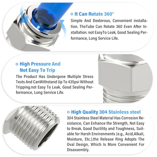 TAILONZ PNEUMATIC 304 Stainless Steel Male Straight 5/16 Inch Tube OD x 1/8 Inch NPT Thread Push to Connect Fittings PC-5/16-N1 (Pack of 2) - size: 5/16''OD 1/8''NPT
