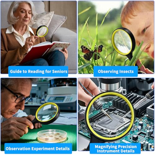 Premium 10X Magnifying Glass with Large 3 Inch (75mm) Lens - Ideal for Kids, Seniors, Close Work, Reading - Loupe Magnifier with Rubber Handle and Hole Design