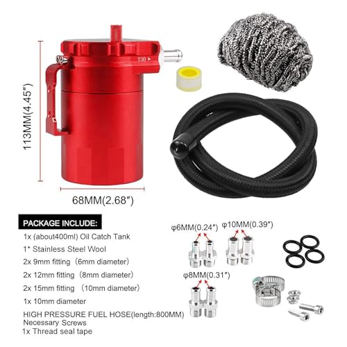 RULLINE Universal 350ml Oil Catch Can Tank 0046 Aluminum Polish Baffled Reservoir Red - color: Red, size: Basic version