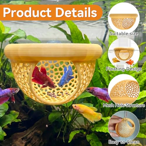 Floating Betta Shrimp Cave, Multi-Functional Aquarium Hammock for Hiding Feeding, Floating Betta Fish Skins with Feeding Ring, Tank Resting Spot for Small Fish Betta Shrimp (Wood) - color: Wood, size: Small