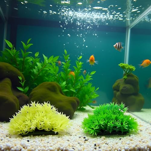 Red Artificial Flowers, Fake Flowers, Artificial Pine with Base Grass Fish Tank Ornament Aquatic Plant Landscape Decor, Aquarium Décor Plastic Plants