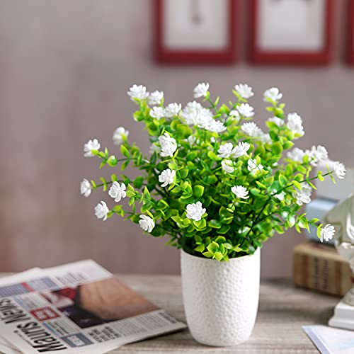 XLFAQXM Artificial Plants Flowers Grass Shrubs 8 Pack No Fade Faux Plastic Flowers Outdoor for Vases Farmhouse Garden Porch Patio Office Indoor Wedding Decoration Greenery Fake Plants (2#White) - color: 2#white