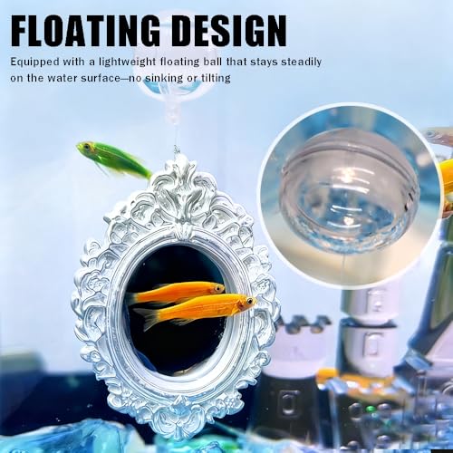 OULIGET Floating Fish Tank Decorative Mirror,Betta Exercise Training Mirror,Floating Device Aquarium Decorations,Ornament Training and Aesthetic Landscaping,2 Pieces