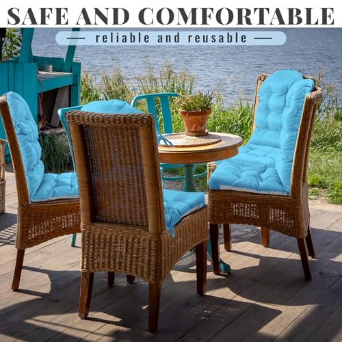 Geelin 2 Pcs Outdoor Patio Chair Cushion Thick High Back Adirondack Chair Cushion Tufted Weather & Fade Resistant Anti-Slip Outside Rocking Chairs Pads with Ties, 44 x 19 x 4 Inch (Light Blue) - color: Light Blue