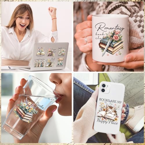 Rngmsi Vintage UV DTF Cup Wrap - 20 Sheets Reading Books UVDTF Decals for 16 oz Glass Cups, Flower Waterproof Bookish Rub on Transfer Stickers for Water Botters, DIY Crafts Book Lover Gift - style: Reading Books