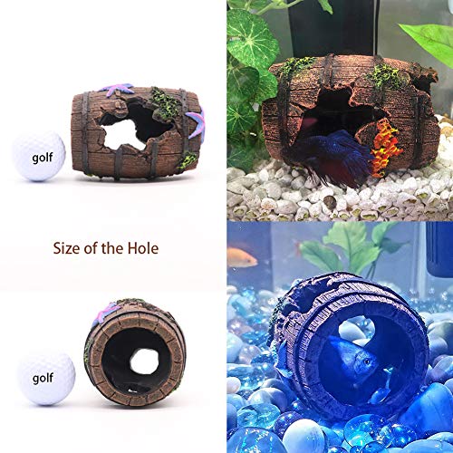 Ulifery Small Broken Barrel Aquarium Decorations Betta Cave Hideaway Tunnel Log for Fish Tank (1 piece)