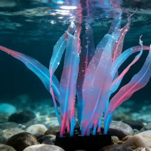 Aquarium Decoration, 7" Plastic Fish Tank Plants Artificial Silicone Glowing Kelp Aquarium Plants Ornament, (Pink, 1 Pcs), Intended for Tall Fish Tank Decor/Landscaping - color: Pink, size: 7"