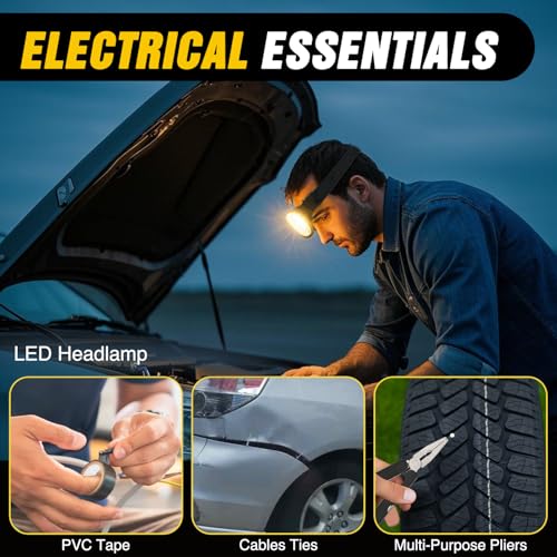 Nilight Car Emergency Kit with Jumper Cable, First Aid Kit Safety Assistance Tools for Travel Camping Outdoor Cars Truck SUV RV, Roadside Essentials with Flash Light - color: Essential Kit+Air Compressor