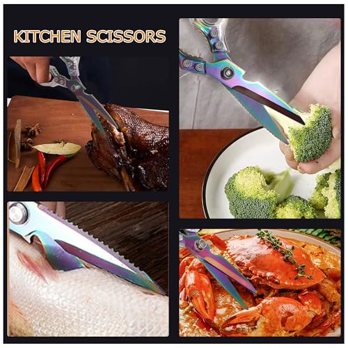 AWinjoy Heavy Duty Sharp Kitchen Scissors, Dishwasher Safe, Cooking Shears for Meat, Chicken, Fish, Poultry, Herb, Bread (Silver Color) - color: Silver Color