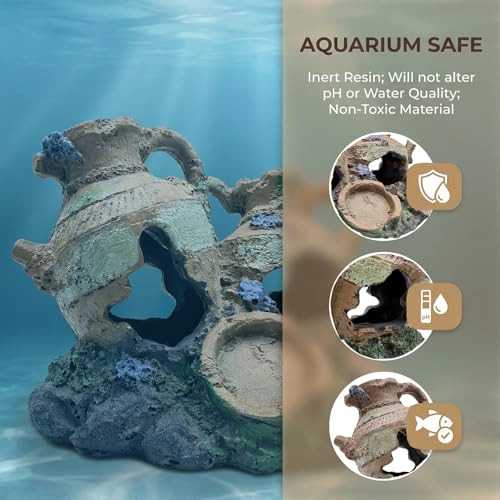 Fish Tank Aquarium Decor Cave Decorations – Resin Broken Jug Hide Ornament for Betta Goldfish Shrimp, Large Artificial Rock House Hideout for Aquariums Habitat