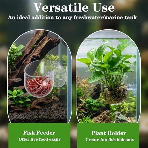 2 Pcs Aquarium Plant Holder, Live Aquarium Plants Holder with Suction Cup, Plastic Fish Tank Plant Pots, Clear Red Worm Fish Feeder for Aquascape Decoration