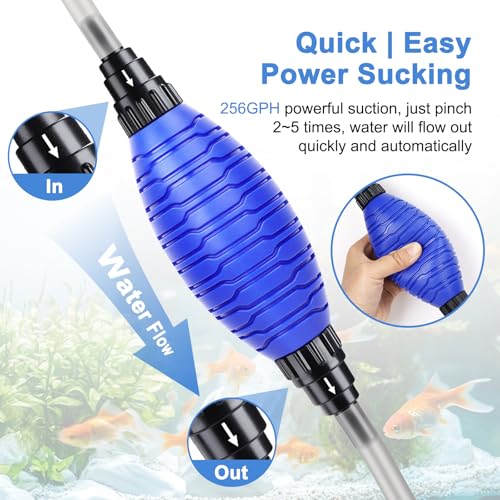 fishkeeper Quick Aquarium Siphon Pump Gravel Cleaner - 256GPH Adjustable Powerful Fish Tank Vacuum Gravel Cleaning Kit for Aquarium Water Changer, Sand Cleaner, Dirt Removal - size: Large