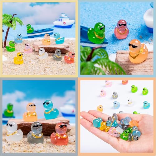 150 Pcs Luminous Mini Resin Ducks Colorful Tiny Small Plastic Ducks Figures to Hide Little Resin Duck Bulk for Miniature Landscape Aquarium Potted Dollhouse Fairy Garden Accessories Decorations. - style: The Sunglasses Duck 150PC