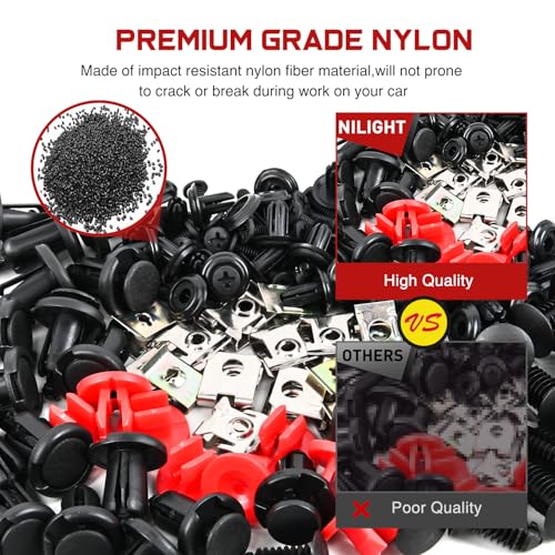Nilight 941Pcs Car Push Retainer Clips Auto Fasteners Kit Included 30 Sizes Nylon Bumper Fender Rivets Door Trim Panel Clips with 1 Fasteners Remover 10 Cable Ties for Toyota GM Ford Honda Chevy - color: 941Pcs
