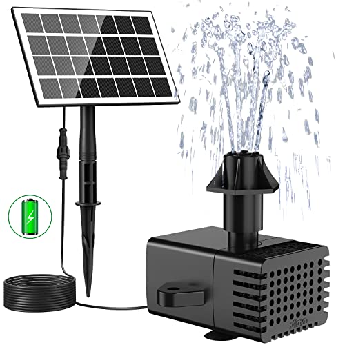 Jutai Solar Fountain Works in Cloudy Day with 2000mAH Battery Backup, 3.5W Glass Panel DIY Water Pump Kit with Sucker and Stake for Bird Bath, Water Feature,Garden, Outdoor-7 Nozzles,16.4ft Power Cord - color: Black+white2