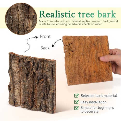 SHINEOFI 4Pcs Cork Bark Reptile Terrarium Background Aquarium Decor for Gecko Lizard Frog Bearded Dragon Tank Natural Tree .90X5.90X0.78In