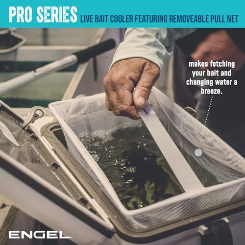 ENGEL Live Bait Cooler PRO for Fishing - Portable Minnow and Bait Bucket with Lithium-Ion Rechargeable Aerator - color: Tan, size: 30 Quarts