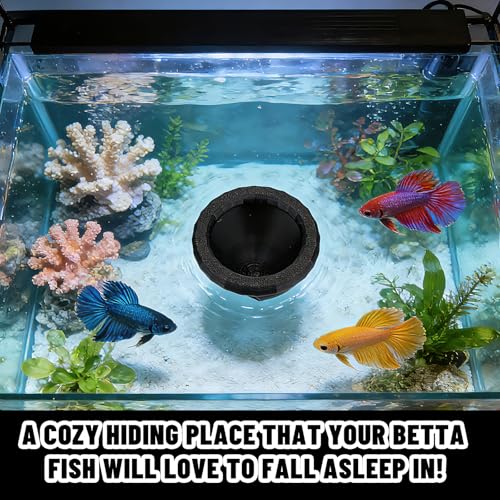 Floating Betta Hide Ring, 7x7x4cm/2.76x2.76x1.57 Inch Floating Betta Skins Shrimp Cave Aquarium Hammock Decor Fish Tank Hideout Feeders Spots Toys Accessories for Fish Safe Resting (Black)