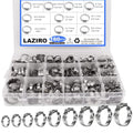 LAZIRO 160Pcs (6mm-25.6mm)1/4""-1""Single Ear Hose Clamp Hose Crimp Clamps Ear Crimp Rings Ear Stepless Hose Clamp Pinch Clamps for Hose Pipe Clamp Tools (Single Ear Hose Clamps Kit), Silver - size: 1/4inch-1inch