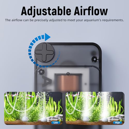 AQUASMITH Aquarium Air Pump,Ultra-Quiet/Small Size/More Output Air Pump for Fish Tank 1.5w/29GPH/14Kpa,with Air Stone Bubbler,Adjustable Airflow,Single Outlet Suitable for 20-40 Gallon Fish Tank - size: 1.5W/29GPH （20-40gal）