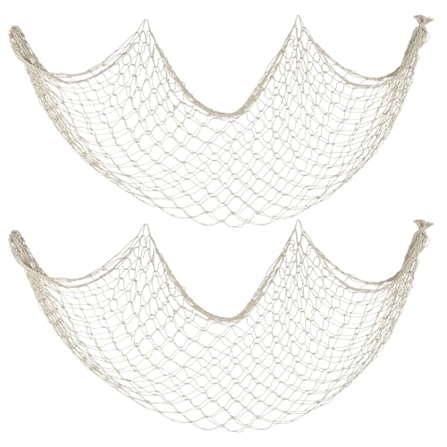 Decorative Fishing Net 2 Pack, 5x10 ft Large Beige Fish Net Decor for Wall, Photo Display, Nautical Mermaid Pirate Ocean Themed Beach Hawaii Under the Sea Party Decorations - color: Beige, size: X Large-5x10 Ft