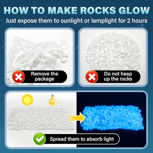 PoYang 1000pcs Glow in The Dark Rocks Outdoor - White Resin Glowing Pebbles for Landscaping, Garden, Fish Tank and Aquarium Indoor Decor, Powered by Sunlight or Lamplight (0.4"-0.7"/pc, 1.2lbs/Bag) - color: White