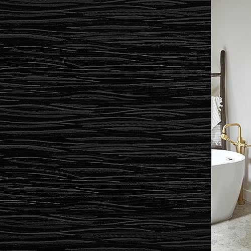 rabbitgoo Blackout Window Film, Sun Light Blocking Window Black Out Cover for UV Reduction, Removable Tint Room Darken Heat Control Frosted Glass Sticker for Home, Black, 11.8 x 78.7 Inches - color: Black Wave, size: 11.8" x 78.7"