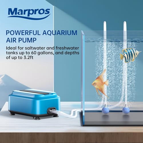 Aquarium Air Pump with Adjustable Double Outlet air Stone Bubbler for Fish Tank, Silent Fish Tank Aerator with Accessories, 2.5W/5W/8W/12W for Up to 300 Gallon Tank - style: 5W(Up to 60-100 gallon tank)