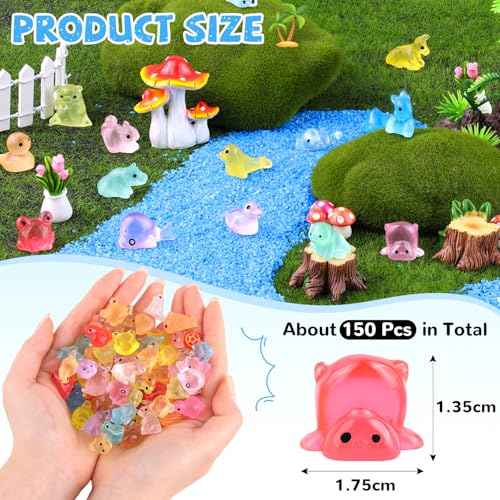 150PCS Random Mini Resin Animals Tiny Figurines Glow in Dark, Miniature Figures to Hide, Little Animal Small Accessories for Topper Garden Dollhouse Landscape Aquarium Ornaments Crafts & Decor - color: Glow in Dark Random Animal-150pcs
