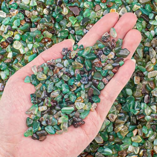 Green Agate Crushed Stone Tumbled Chips 0.88 Lb, Tumbled Polished Crystal Chips Bulk Natural Gemstones for Decorative Fish Tank Vase Fillers Aquarium Gravel Rocks - color: Green Agate, size: 0.88 LB