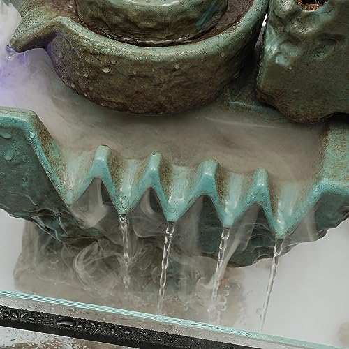 Desktop Water Fountain with LED Lights, Eco Fish Tank for Home Office Decor, 4mm Glass Indoor Waterfall with Mist for Good Luck Wealth, 16x8x5 Inch