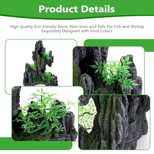 Large Rockery Aquarium Decoration Resin - Mountain View Stone Fish Tank Ornament with Small Caves-Approx. 9.7" L x 5.9" W x 11.8" H(Rockery) - color: Rockery