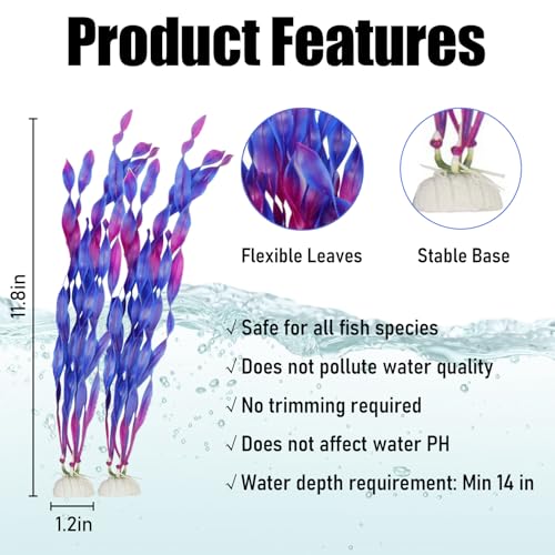 Artificial Aquarium Plants, Green Plastic Fish Tank Decorations, 12 Inch Tall Water Plants with Stable Base, 10 Pack, Safe for Fish (Purple) - color: Purple