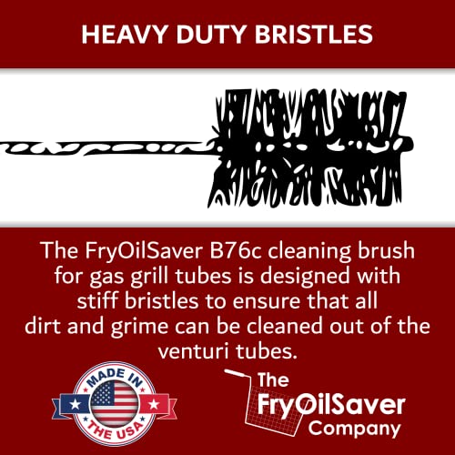 Gas Grill Tube Cleaner with Spring Stem - Premium Venturi Brush for Burner Maintenance - Cleans Grease, Debris - Prevents Blockage, Flare-Ups & Heat - Long, Bendable Design B76C by FryOilSaver Co.