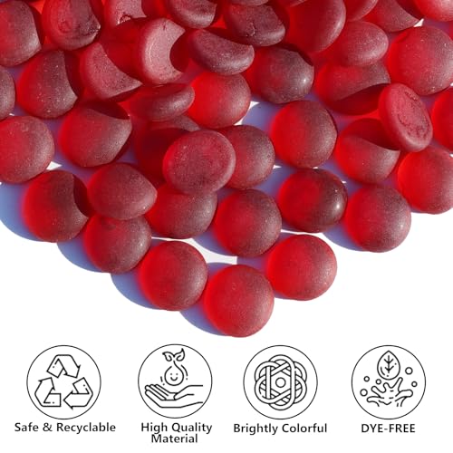 QYGL Sea Glass Gems - 0.9 Lb Red Frosted Flat Glass Marbles, Flat Gems Decorative Stones for Vase Fillers, Aquarium Rocks, Floral Supplies, Table Scatter, Craft Mosaics, and DIY Ornaments - color: Red