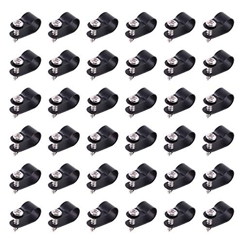 Swpeet 60 Pack Black 3/8 Inch Nylon Plastic R-Type Cable Clips Clamp Kit, Nylon Screw Mounting Cord Fastener Clips with 60 Pack Screws for Wire Management (3/8 Inch, Black) - color: Black, size: 3/8 Inch