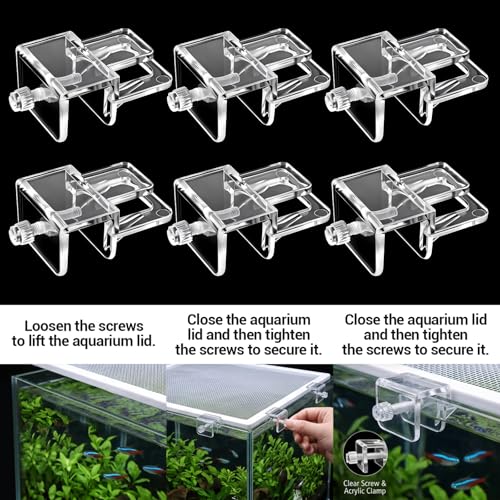 6 PCS Acrylic Fish Tank Lid Holder Aquarium Tank Clamps Lid Clear Rimless Aquarium Top Cover Lids Support Clamps Hood Replacements for Glass Aquariums Top