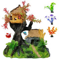 Hamiledyi 4PCS Aquarium Decoration, Fish Tank Artificial Resin Castle Ornaments, Betta Tank Landscape Decorations with Plastic Plants for Shrimp Fish Climbing Hiding - style: Country Rustic