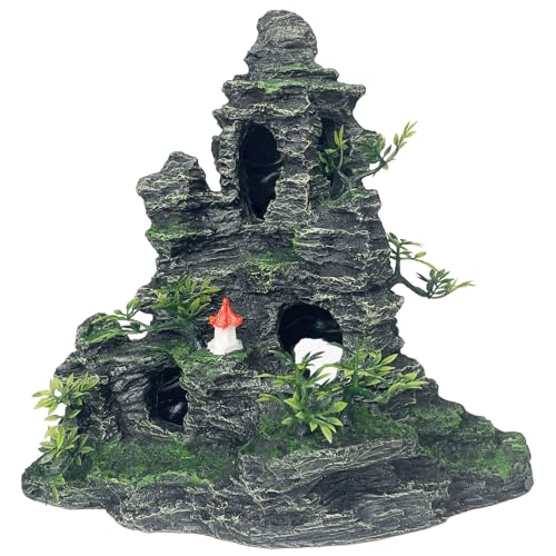 Aquarium Decor - Tall and Large Mountain Rock Ornament for Fish Tank, Aquarium Hideout with Rock Texture for Betta, Guppy, Shrimp - Aquatic Hide Decoration, Fish Hiding House（Red Tower） - color: Large Rock Décor - Red Tower