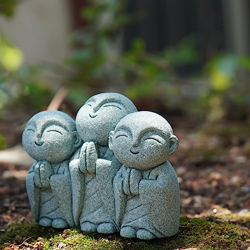 OwMell Japanese Jizo Monk Statue, Buddha Jizo Figurine Memorial Aquarium Statue Ornament - Smiling - color: Smiling