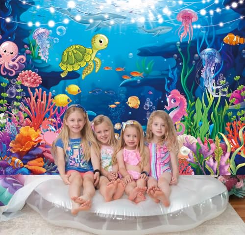 Under The Sea Photography Backdrop 10x8ft Underwater World Coral Reef Background for Ocean Theme Baby Shower Decorations Birthday Party Cake Table Decor Banner (10x8FT（300x240cm）) - size: 10x8FT（300x240cm）