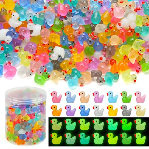 GWAHSA 240pcs Luminous Mini Resin Ducks, Tiny Animals Bulk Glow in The Dark Small Plastic Miniature Ducks Figures for Dollhouse Decor Micro Garden Home Landscape Aquarium Craft Gifts Party Favors Toys - style: Luminous Ducks