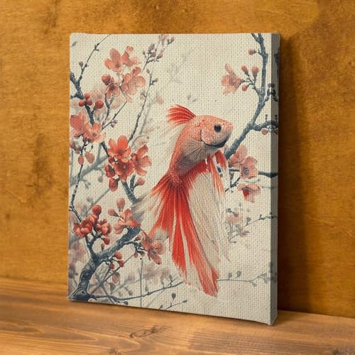 CanvasWis Betta Fish Garden Exotic Vintage Art Design 4 Printed Canvas Wall Art For Family Home Decor Living Room Bathroom Bedroom Gifts Wall Decor Keepsakes Ready to Hang - color: Design 4, size: Full(24x32in)
