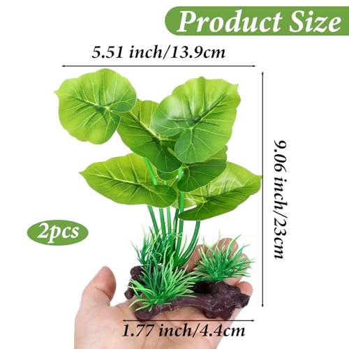 2 Pack Silk Fish Tank Plants, Artificial Aquarium Plant 6-Inch Betta Leaf Hammock Silk Aquarium Plants with Driftwood Base for Betta Fish Tank Accessories, Goldfish Reptiles