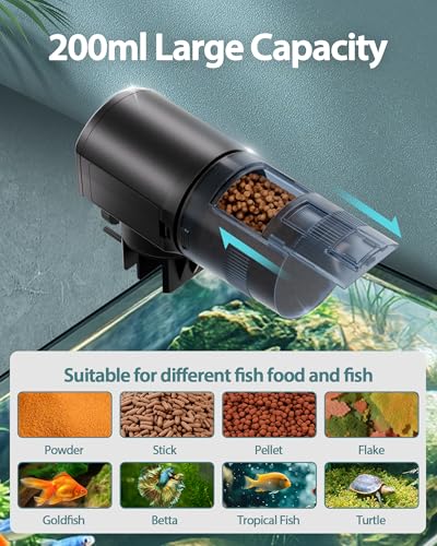 Automatic Fish Feeder Dispenser for Aquarium: 200ml Large Capacity Auto Feeders for Small Tank Turtle Betta Koi - Battery Food Feeding Timer for Flakes Pellet Vacation Weekend Day - size: CY-059A