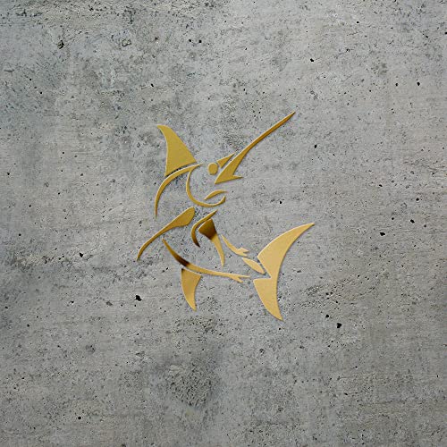 2 Pcs - Decal Stickers of Stylized Marlin Fish (Metallic Gold) Premium Waterproof Vinyl Decal Stickers for Laptop Phone Accessory Helmet Car Window Mug Tuber Cup Door Wall ANDSKUS512501GO070722 - color: Metallic Gold, size: 3.8'' x 4.4''