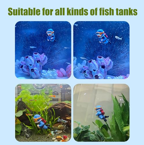 2-Pack Tank Decorations, Cute Little Diver, Aquarium Decoration Accessories Ornaments with Float Ball, Playmate for Tank Suitable for All Kinds of Fish and Tanks (Blue) - color: Blue