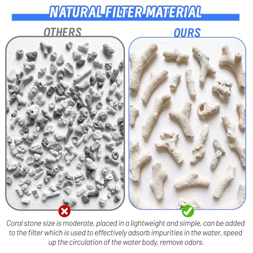 1.32lb/600g Crushed Coral for Freshwater Aquarium, Natural Fish Tank Coral Stone with Mesh Bag, Aquarium Bio Filter Media Bag Reusable Aquarium Filter to Stabilize Water and Raise PH