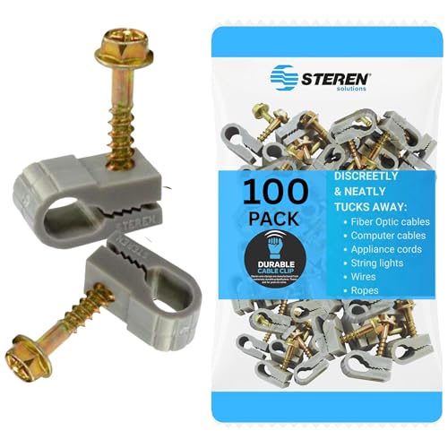 STEREN Coaxial Cable Clips - Cable Holder - Wire Clips - Siding Clips for Hanging - Cord Holder for Desk - Cable Clamps (Gray, 100 Count - Single Screw) - color: Gray, size: 100 Count - Single Cable
